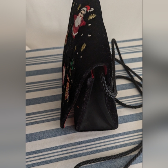 Vintage Christmas Santa Amanda Smith Velvet embroidered Crossbody Purse Bag - Picture 7 of 13